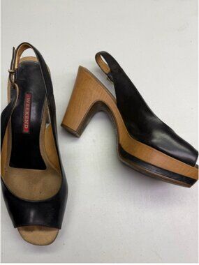 Pedro Miralles Weekend Black Leather Slingback Peep Toe Platform Heels 40 Fall